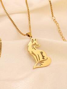 1PC Custom Engraved Personalized Fox Pendant Necklace, Custom Name Fox Necklace, Stainless Steel Jewelry, Little Fox Lover Gift, Custom Jewelry, Name Necklace, Charm Necklace, Custom Christmas Jewelry, Halloween Jewelry, Anniversary Gift, Personalized Gift, Romantic Birthday Gift For Daughter/Girlfriend/Wife - Multicolor - View 5