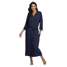 Women's Long Robes Ladies Kimono Bathrobes Full Length Robes Soft Modal Sleepwear Nightgown{"Size_name":"Large","Color_name":"NavyBlue"} - 海軍藍 - 查看 5