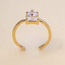 Adjustable Two-Stone Zirconia Ring With 18k Gold Plating - Gold - View 3