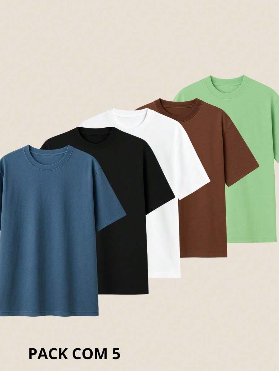 Kit Of 5 Premium Men's Oversized T-Shirts, Trap Street Style,  Bodybuilder, End Of Year Christmas - nâu, xanh denim, xanh lá cây, đen và trắng - Xem 1
