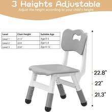Set de 2 Sillas Infantiles Ajustables en 3 Alturas, Silla Plástica Gris para Niños y Niñas de 2 a 8 Años, Ideal para Hogar, Aula o Guardería - Gris Claro - Ver 3