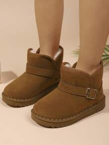 1 Paar neue einfarbige Winterstiefel für Kinder, Mädchenschuhe, einfache flache rutschfeste warme Schneestiefel mit flauschiger Fütterung, gemütlich und modisch für den täglichen Gebrauch und Outdoor-Aktivitäten (Sohle ist zufällig, fällt klein aus, empfiehlt eine Nummer größer zu bestellen) - Braun - Übersicht 8