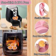 Bandeja de Silicona para Huevos, 2 Piezas, Freidora de Aire Sartn con 3 Cavidades, Cepillo para Aceite y Esptula, Molde Reutilizable para Freidora de Aire - Rosa - Ver 4