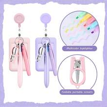 Sistema de color Macron, juego de papelería portátil para médicos y enfermeras de hospital, con tijeras plegables que pueden cortar gasa, clip de identificación extensible, bolígrafo recargable, marcador resaltador. - Multicolor - Ver 3