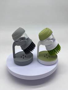 1PC Press-Type Kitchen Dish Brush With Handle, Kitchen Scrub Brushes For Cleaning, Dish Scrubber With Nylon Bristles For Sink, Pots, Pans, Grease Cleaner For Pots Pans & Dishes Multipurpose Cleaning Tool,Bottle Brush,Kitchen Accessories