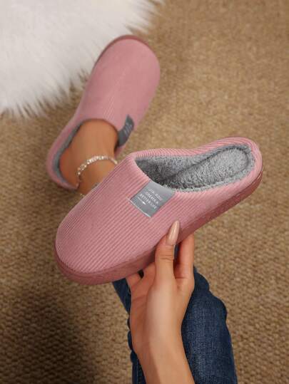 Pantofole da donna rosa di nuova moda, confortevoli, con punta tonda, termiche e imbottite, leggere, con tomaia a costine, adatte per l'autunno/inverno