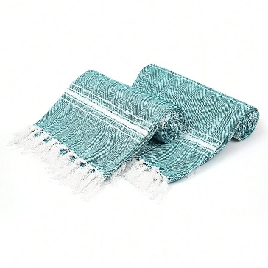 Turkish Beach Towel -Large Beach Towels Oversized 2 Pack - Soft Durable Compact Lightweight Quick Dry Sand Free Bath Pool Towel Set For Beach Gifts Vacation Travel - Teal - 藍綠色 - 查看 1