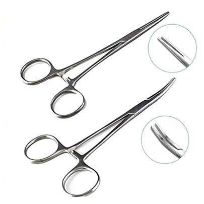 2pcs Professional Stainless Steel Tweezers - Precision Straight/Curved Tip Hemostatic Forceps, Suitable For Fishing, Pet Grooming And Outdoor Use - Metal Pliers, No Electricity Required