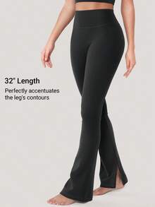 VOYJOY Flare Split Hem Leggings For Women Tummy Control Workout Leggings Nasreen Hidden Scrunch Bootcut Gym Yoga Pants  Summer Leggings For Women - 黑色 - 查看 3