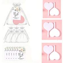 18 piezas Espejo de mano con forma de corazón, espejo de viaje ligero con asa linda y orificio para colgar, espejo cosmético de una sola cara (rosa, blanco, negro, verde), empacado en bolsa con cordón, excelente para regalos de Navidad, Halloween, Día de la Madre, boda, despedida de soltera