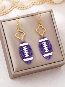 1 par de pendientes elegantes y de moda con trébol de cuatro hojas de metal y colgante de fútbol de acrílico