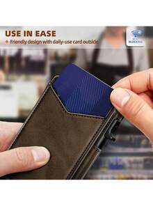 Wallet For Men, Men's Leather Smart Money Clip Wallet RFID Blocking Minimalist Bifold Pop Up Aluminum Alloy Magnetic Credit Card Case Holder With ID Window - Cà phê - Xem 6