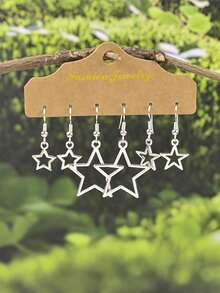 1 par de pendientes de estrella hueca de acrílico multicolor plateado, adecuados para el uso diario de las mujeres