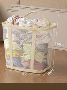 1 Foldable Breathable Mesh Laundry Basket With Reinforced Handle Foldable Rectangular Storage Bin For Bathrooms, Closets, Dorm Rooms, Travel, And Grocery Shopping - Durable Fabric Multi-Purpose Storage Box - Laundry Room Accessory - Casual Design - Sturdy Handle Construction - Laundry Basket - 米色 - 查看 6