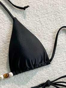 Bộ bikini tam giác buộc dây thời trang mùa hè gợi cảm trên bãi biển - màu đen - Xem 3