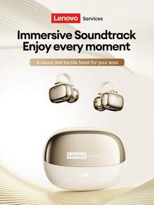 Lenovo 联想 RS103 蓝牙耳机，入耳式立体声环绕声，高品质音频，长电池寿命，游戏和音乐双模式，运动和跑步时佩戴舒适，兼容智能手机和电脑的无线耳机 - 米色 - 查看 4