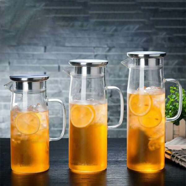 Pichet en verre borosilicaté haute résistance, jarre d'eau froide transparente de grande capacité pour usage domestique et de bureau