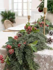 1pc, 180cm Artificial Christmas Green Pine Vines, Fake Cedar Leaves Twigs Vines Faux Hanging Pine Cypress Christmas Decor Rattan Holiday New Year Winter Wedding Party Living Room Fireplace, Christmas Decorations