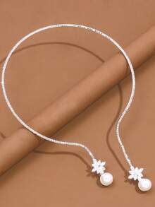 1 pieza Collar tipo gargantilla de estilo bohemio con perlas, elegante collar vintage con brillantes de rhinestone para mujeres