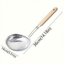 High-End Stainless Steel Wooden Handle Colander - Fine Mesh Cooking Spoon, Suitable Food Preparation And Oil Filtering - Choice Pasta And Noodles, Home Kitchen And Restaurant Use,Kitchen Accessories, A Must-Have Kitchen Tools Gift For Home Chefs, Space-Saving Storage For Kitchen Organizers , Christmas Kitchen Gifts Idea