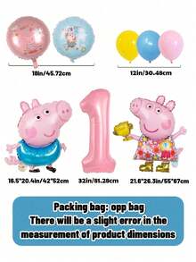 Set di palloncini a tema Peppa Pig, con palloncini rotondi a forma di maiale in rosa e blu a doppia faccia da 18 pollici e palloncini in lattice misti a tre colori, abbinati a palloncini in film di alluminio digitali rosa di grandi dimensioni con numeri da 1 a 9, decorazione per feste di compleanno a tema George