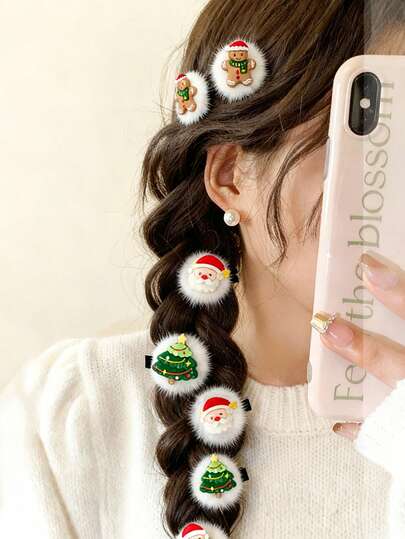 6ชิ้น กิ๊บติดผมกำมะหยี่คริสต์มาสสำหรับผู้หญิง, กิ๊บติดผมด้านข้างน่ารักสำหรับเด็กผู้หญิง, ซานตาคลอส, มนุษย์ขนมปังขิง, กิ๊บติดผมหน้าม้า, กิ๊บปากเป็ดหวานและอเนกประสงค์, เหมาะสำหรับใช้ในชีวิตประจำวัน, เครื่องประดับฤดูหนาวสำหรับผู้หญิง