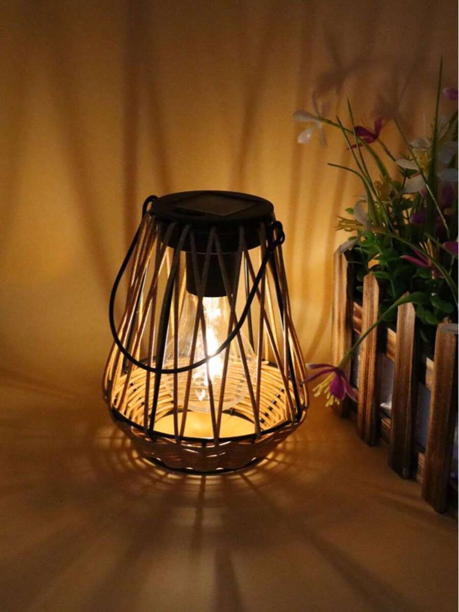 1pc Bohemian Style Solar Rattan Hanging Lamp, Outdoor LED Lantern, Solar Powered, Nickel Battery, Suitable For Patio, Garden, Balcony Decor, No Laser, Includes Electronic Components, Balcony Decor, Garden Lighting, Solar Lantern, Hanging Decor, Woven Texture Lantern, Tassel Decor Lighting, Metal Frame Structure, High-Efficiency Solar - Multicolor - View 1