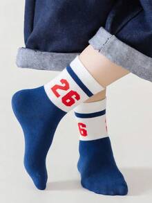 5 Pairs Boys' Cotton Striped Sports Socks, Football/Basketball Casual Striped Student Socks - Multicolor - View 4