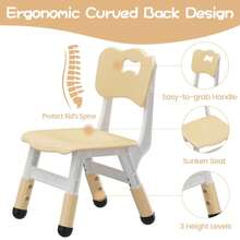 Silla Ajustable para niños (2 Piezas), Silla de 3 Niveles de Altura Ajustable, Silla de plástico para Interiores y Exteriores, para niños de 2 a 8 años de Edad, Familia, Escuela, hogar - Beis - Ver 6