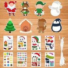 24pcs Christmas Tree DIY Craft Kit - Use Stickers To Make Your Own Holiday Cards, Great For Christmas Parties And Family/School Activities