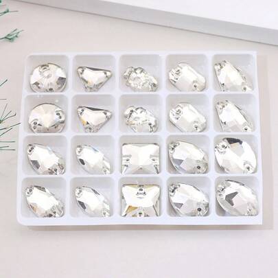 Glass Crystal, Nice Clear Color, Shapes, 20Pcs/1pack, Shiny Handmade Sewing Crystal Hand Sewn Rhinestone Decoration Beads Flat Back With Holes Gems DIY Accessories Sew On Stones Strass For Decorating Clothes, Dress, Bags, Shoes, Brooches, Earrings, Handicrafts