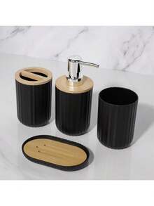 Rotundity Bathroom Set, Bathroom Accessory Set Of 8 Pieces, High-Quality And High Aesthetic Bathroom Accessories, Including Cotton Swabs, Trash Cans, Mouthwash Cups, Soap Dispensers, Soap Pans, Toilet Brush Sets,  The Top Picks Choice For Home Goods And Gifts - 圓款黑色 - 查看 4
