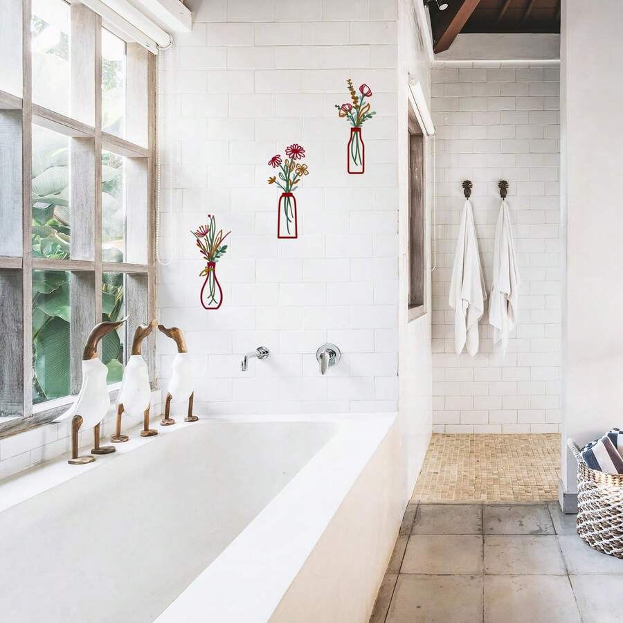 3 Pcs Metal Flowers Wall Arts - Rustic Farmhouse Decor,Wall Sign Decoration, Minimalist Iron Flower Vase Wall Art, Metal Wire Decoration, Flower Wall Decors For Living Room Bathroom Bedroom Dining Room-Housewarming Gifts Room Decors Garden Decor Wedding Decor Home Decors. - Nhiều màu - Xem 1