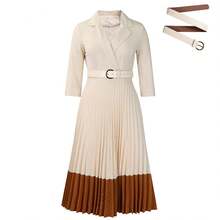 Autumn And Winter Fashion Women's Clothing Suit Collar Elegant Pleated Dress - Màu be - Xem 4