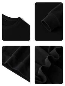 1 pieza Sudadera casual con cuello redondo y estampado para niñas preadolescentes y estudiantes, otoño/primavera - Negro - Ver 5