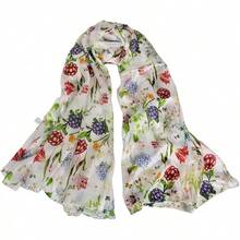 100% Mulberry Silk Scarf For Women Lightweight Long Scarves Beach Wraps Cover Up -Travel Photography Scarfhalloween - 白色花卉 - 查看 12