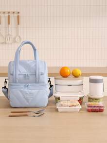 12L Large Capacity Outdoor Picnic Lunch Bag With Adjustable Shoulder Strap, Double Layer Large Cooler Tote Bag, Waterproof Thermal Insulated Food Container Bag For Adults, Portable Lunch Box Carrier Small Lunch Bag Fruit Snack Storage Handbag Suitable For Female Male Work Travel Hiking Picnic Handbag Bag School Stuff Lunch Bag For Women Cooler Bag Lunch Box For School