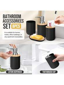 Rotundity Bathroom Set, Bathroom Accessory Set Of 8 Pieces, High-Quality And High Aesthetic Bathroom Accessories, Including Cotton Swabs, Trash Cans, Mouthwash Cups, Soap Dispensers, Soap Pans, Toilet Brush Sets,  The Top Picks Choice For Home Goods And Gifts - 圓款黑色 - 查看 5