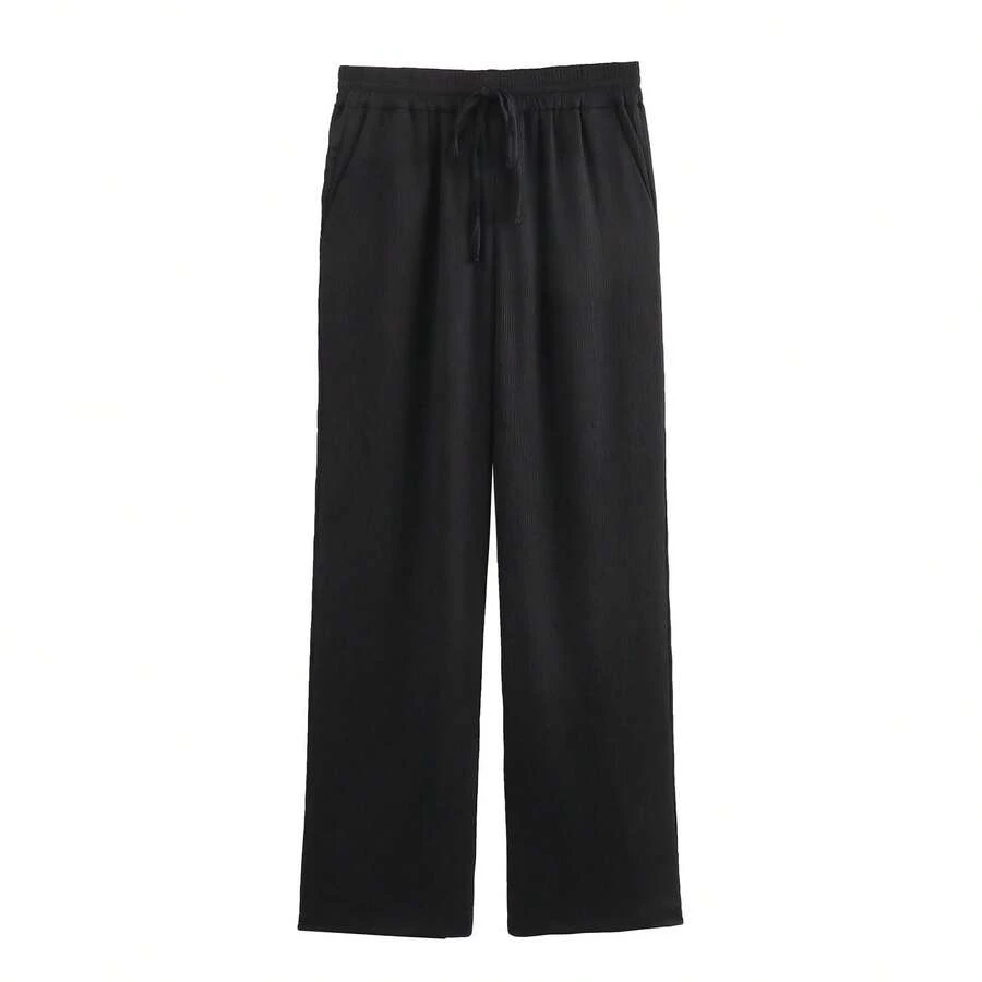 Women's Clothing Series Casual Loose Wrinkle Effect Double-Breasted Blazer 4387027 - 黑色褲子 - 查看 1