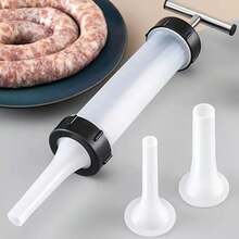 Manual Push Sausage Stuffer - Heavy Duty Plastic With 3 Nozzles, Suitable Homemade Sausages, Parties, And Kitchen Use - Easy-To-Clean Design - 手推式充氣裝置 + 3 根推式氣管 - 查看 5