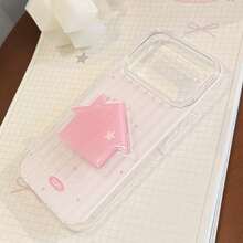 GUCADI 1pc White & Pink Vertical Stripe Star + Pink House Stand Cute Pink House Stand Phone Case Compatible With Iphone 17 Pro Max, 16 Pro, 15, 14 Hard