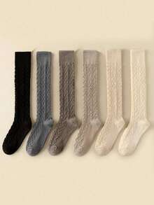 1Pair Women Over The Calf Socks, Multi-Color Wool Blend Fashionable Versatile Socks For Daily Outfit, Cozy Socks
