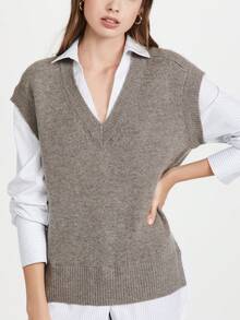 Autumn/Winter Minimalist V-Neck Knit Vest For Women, Loose Fit, Versatile Layering Piece, Suitable For Christmas, New Year, Birthday, Wedding, Party, Daily Wear