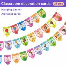 26PC26 Alphabet English Picture Book Hanging Flag Early Education School Corridor Hanging Small Colorful Flag Classroom Wall Letter Decoration Party Decoration (Some May Have Random Flaws)