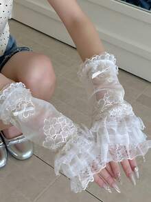 1 par de guantes de malla transparente con ribete de encaje, estilo lolita, adecuados para usar en verano o como puños de manga, decorados con elemento de lazo JK, disponibles en 4 estilos, que simbolizan un estilo dulce y soñador, un atuendo personal único y amor por la subcultura lolita - Multicolor - Ver 11