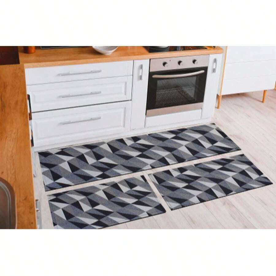 3-Piece Decorative Non-Slip Kitchen Runner Set - 灰色 - 查看 1