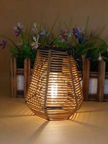 1pc Bohemian Style Solar Rattan Hanging Lamp, Outdoor LED Lantern, Solar Powered, Nickel Battery, Suitable For Patio, Garden, Balcony Decor, No Laser, Includes Electronic Components, Balcony Decor, Garden Lighting, Solar Lantern, Hanging Decor, Woven Texture Lantern, Tassel Decor Lighting, Metal Frame Structure, High-Efficiency Solar - Multicolor - View 6