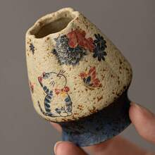 1 Set Sakura Katzen Muster Feuerton Teeschale Set, hochtemperaturgebrannt, innen glasiert für einfache Reinigung, handpolierter Boden zum Schutz von Oberflächen, geeignet für Feiertage, Geburtstage, Geschenke, Zuhause, Büro, Outdoor, inklusive Bambus Teeburste & passende Accessoires, Geschenkbox für Tee-Set aus der Song-Dynastie