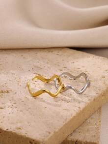 1pc 316 Stainless Steel Asymmetrical Fluid Line Adjustable Ring, 18K Gold Plated Polished Finish, High-End Design For Women