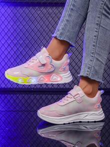Girls Casual Cute Low-Top Mesh Sneakers With LED Lights, Breathable Non-Slip Running Shoes, Suitable For All Seasons - Pink - View 4